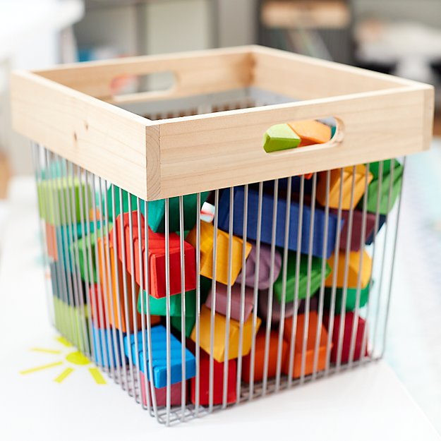 wood and wire storage baskets