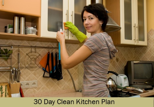 A woman cleaning a kitchen