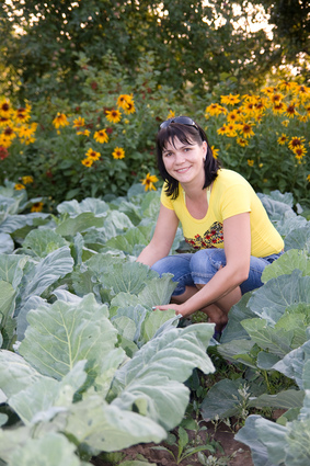Woman in vegetable garden