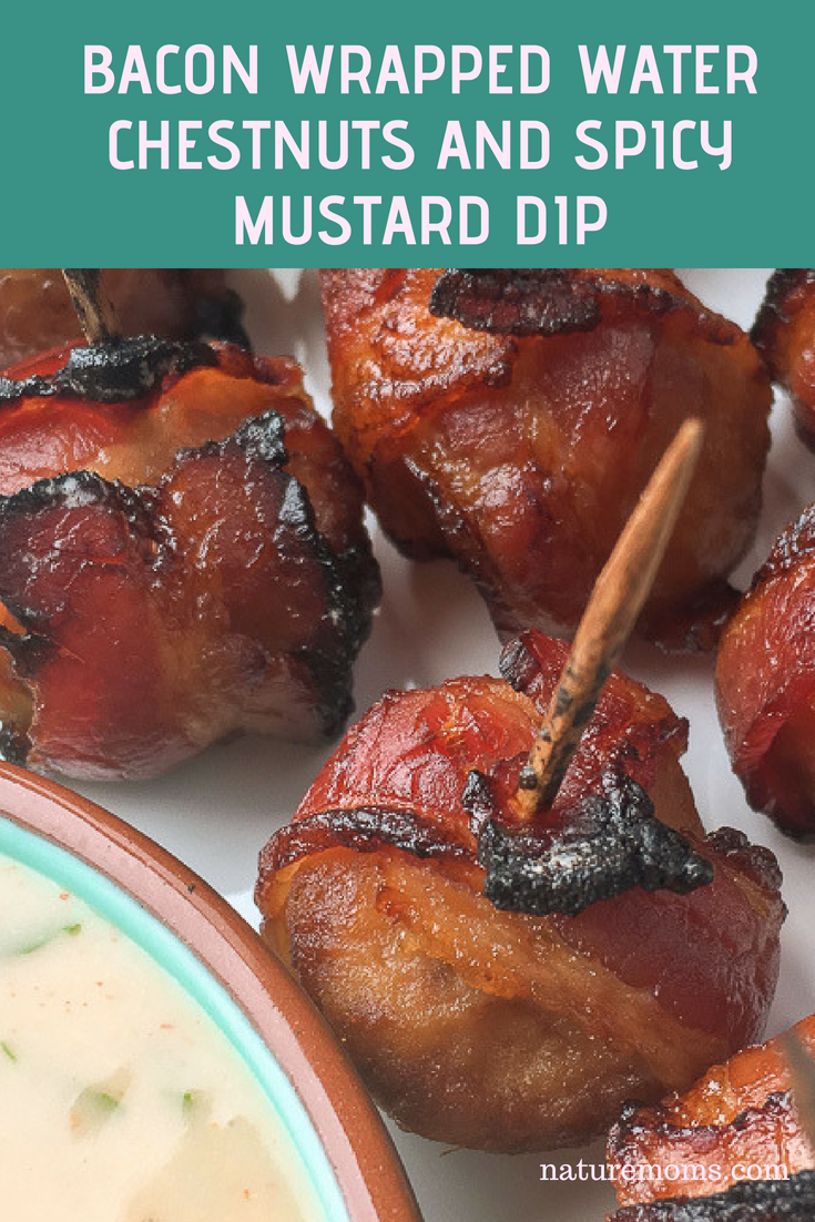 Bacon Wrapped Water Chestnuts and Spicy Mustard Dip